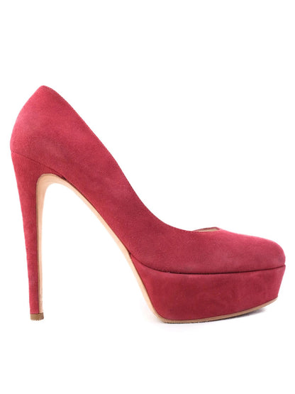 Excellent Rupert Sanderson Red Genuine Suede High-Heeled Pumps Size 38.5