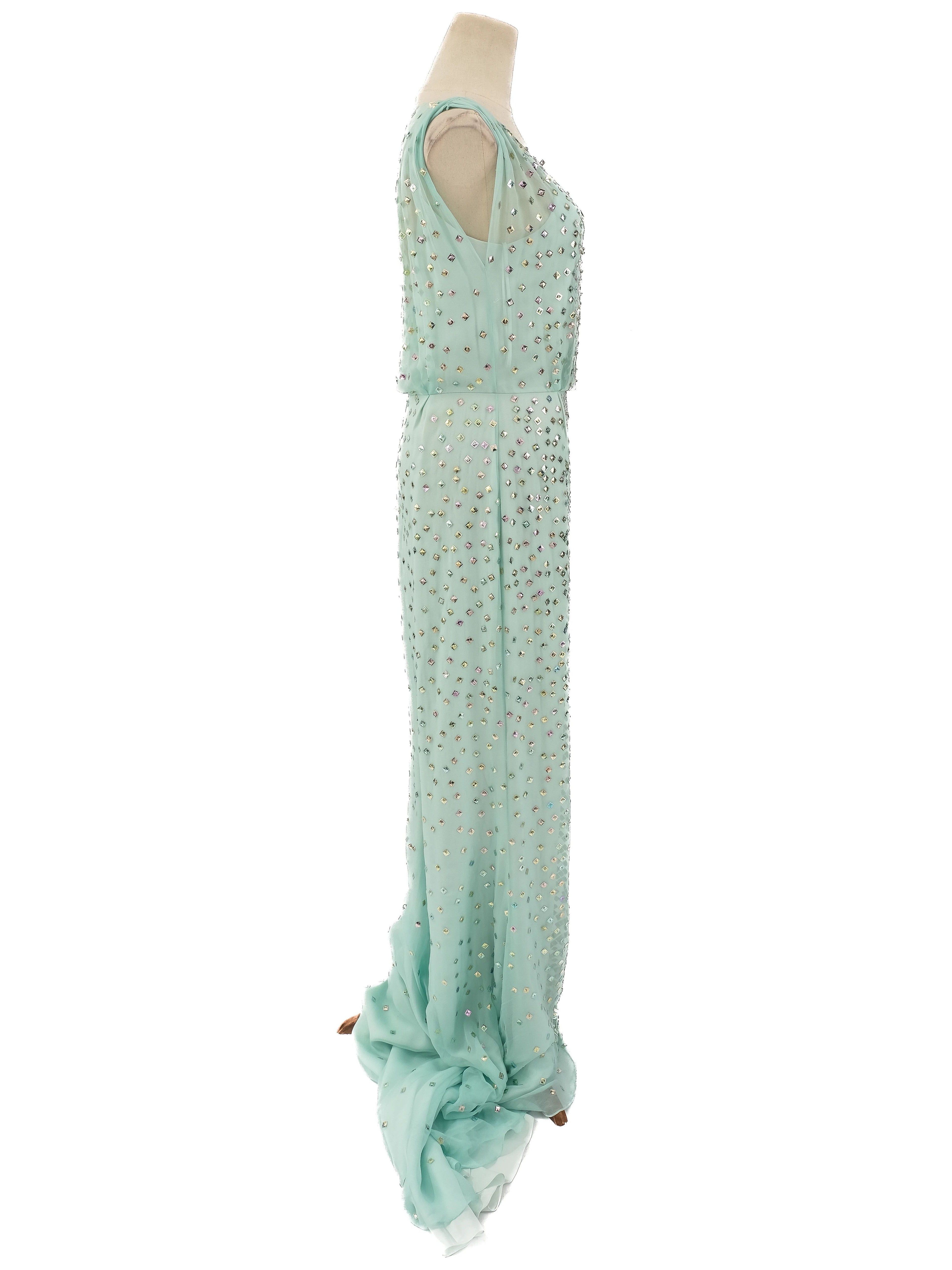 NEW Jenny Packham Green Silk Sleeveless Gown Size M