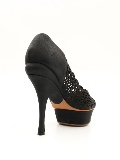 Excellent Nina Ricci Black Leather High-Heeled Shoes Size 36