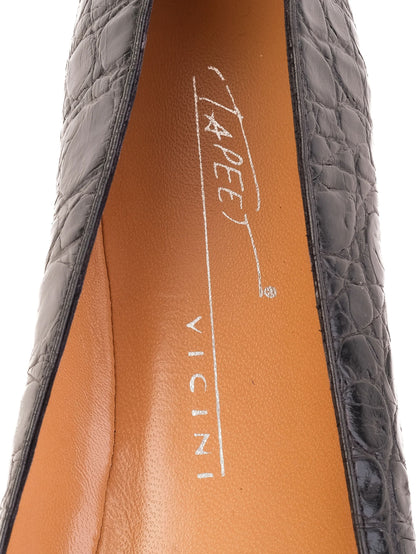 Perfect Vicini Black Leather Ballet Flats with Crocodile Texture