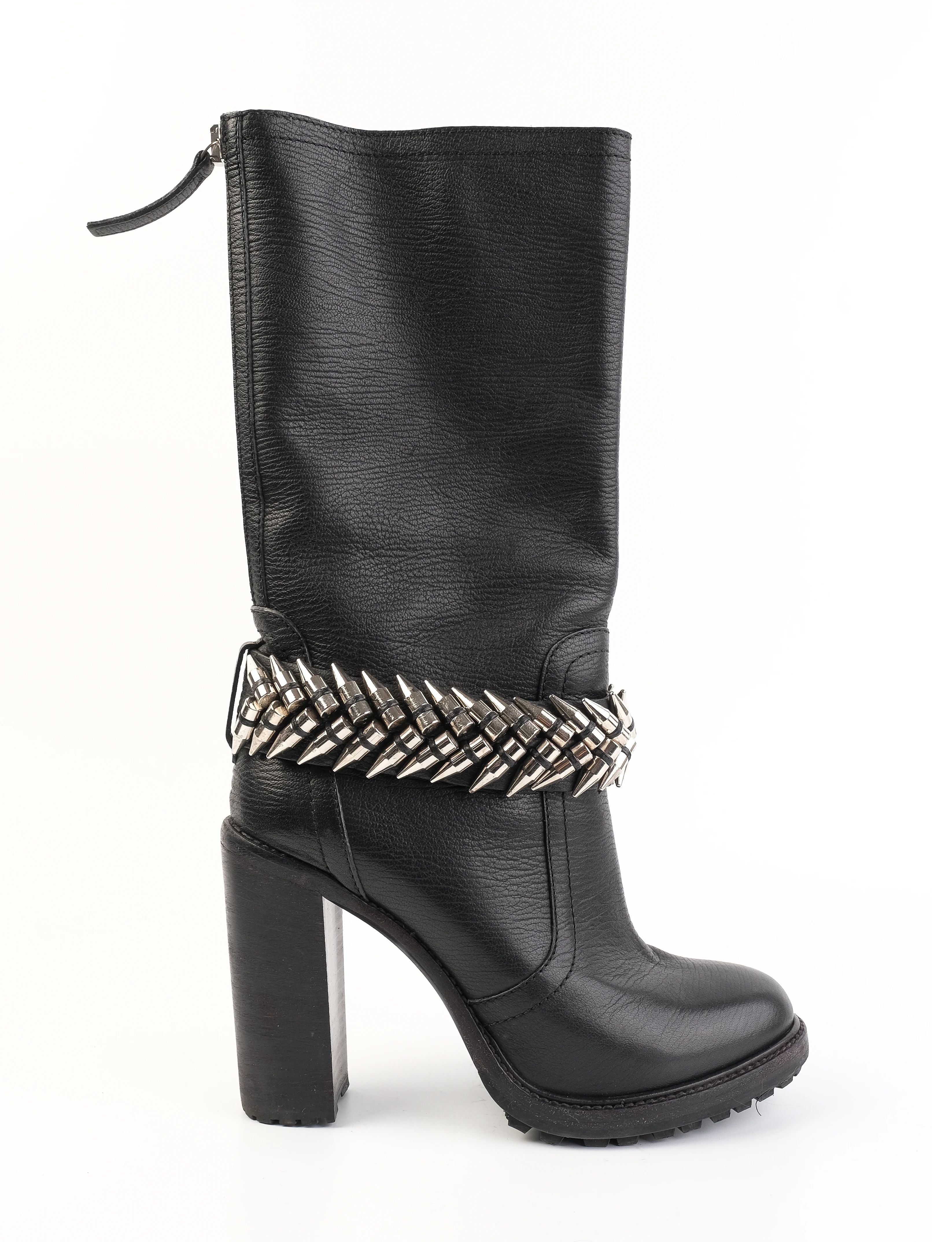 Excellent Gianmarco Lorenzi Black Leather High-Heeled Boots Size 38