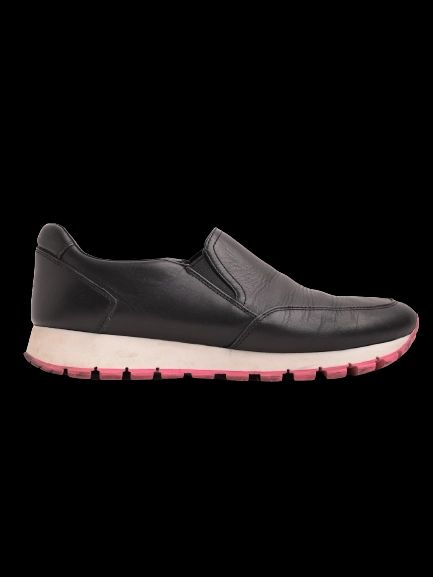 Good Prada Black Leather Slip-On Sneakers Size 36.5