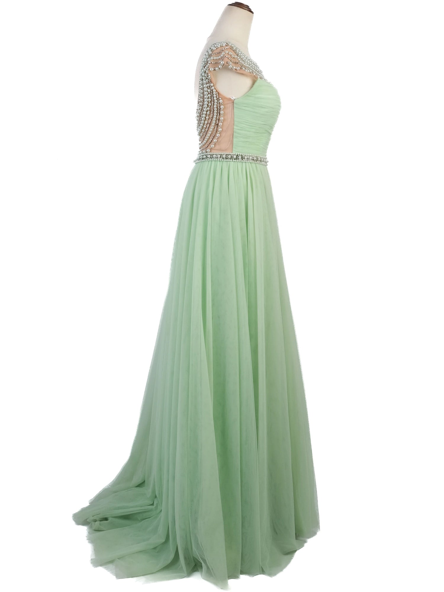 Excellent Sherri Hill Green Evening Gown Size M with Beading
