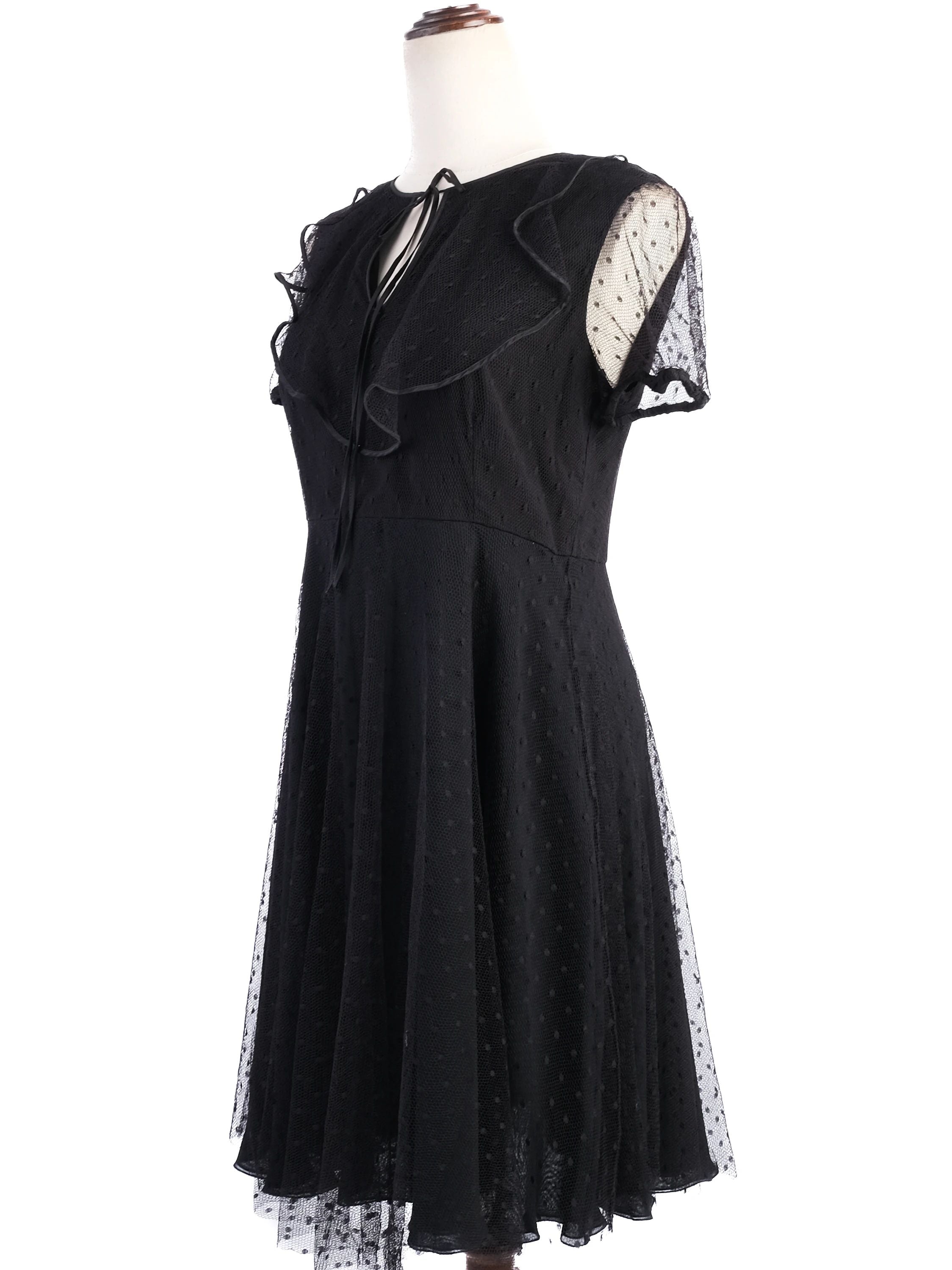 Excellent Red Valentino Black Nylon Dress with Sheer Polka-Dot Sleeves