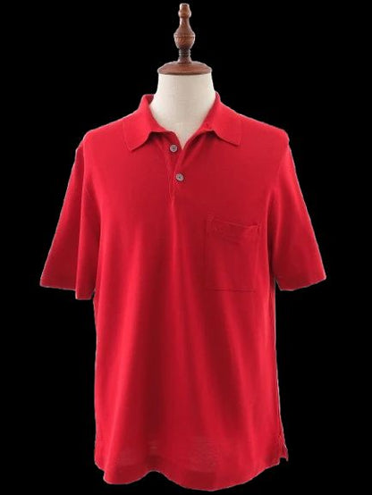 Excellent Hermes Red Cotton Polo Shirt Size L for Men