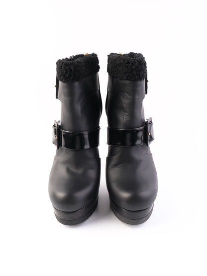 Perfect Fendi Black Leather High-Heeled Ankle Boots Size 38