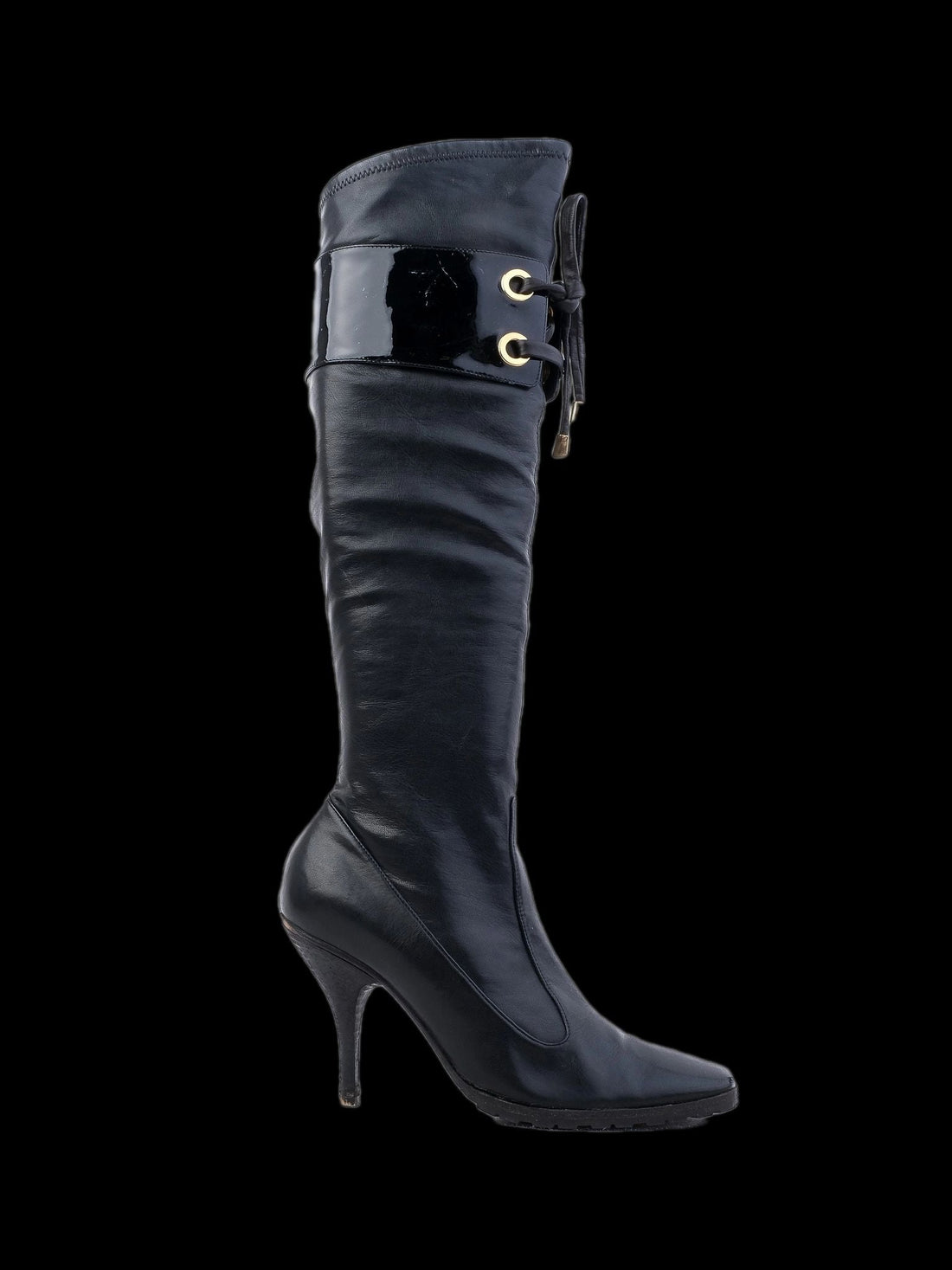 Casadei Black Leather Knee-High Boots Size 38 Excellent Condition