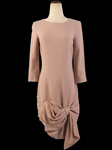 Excellent Azzaro Pink Wool Dress M with Decorative Bow