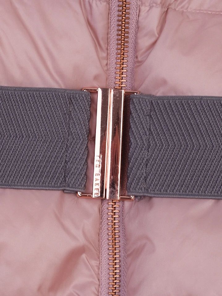 Excellent Ted Baker Pink Quilted Jacket with Faux Fur Collar Size 2