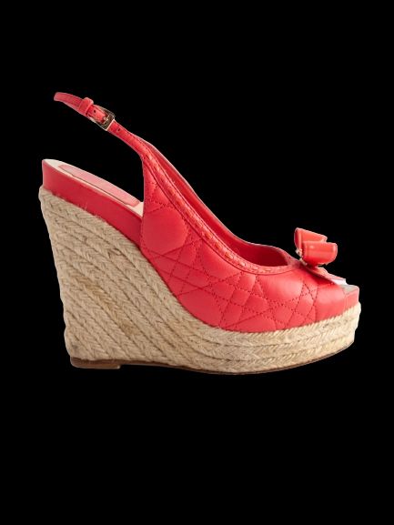 Good Dior Pink Fabric Wedge Sandals Size 36 with Bow Detail