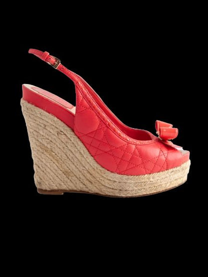 Good Dior Pink Fabric Wedge Sandals Size 36 with Bow Detail