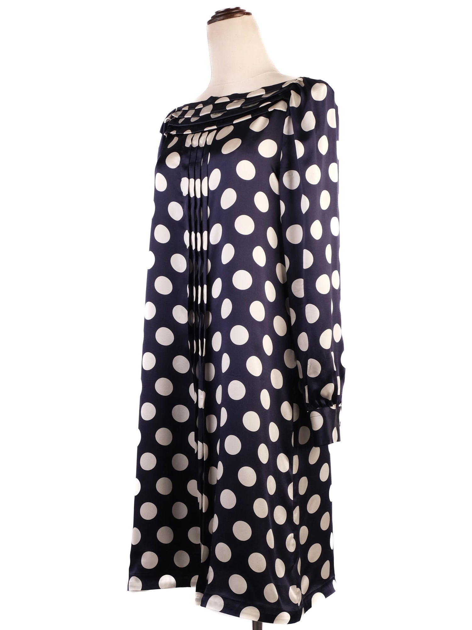 Excellent Moschino Silk Dress Navy White Polka Dots Size N/A