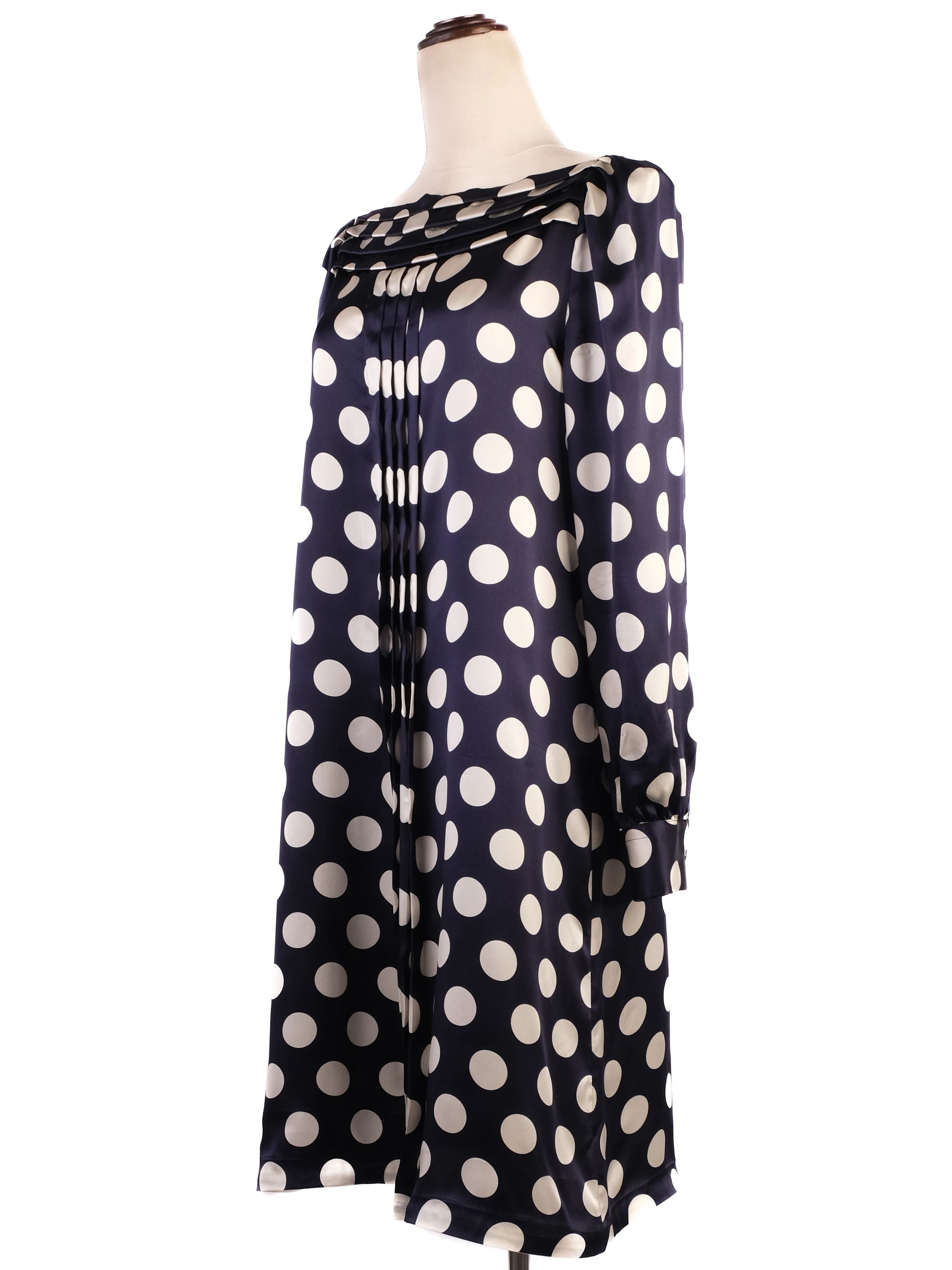 Excellent Moschino Silk Dress Navy White Polka Dots Size N/A