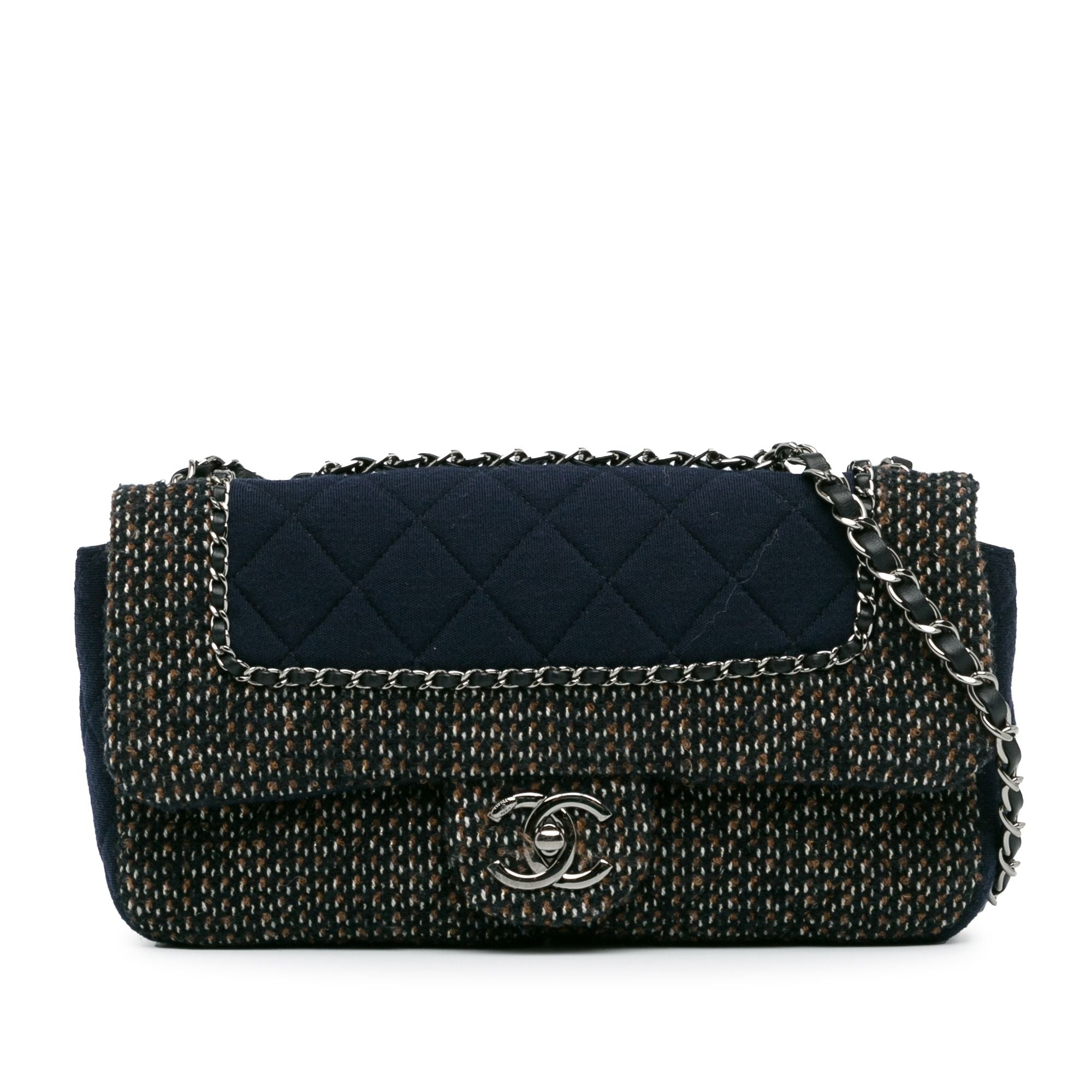 Chanel Small Jersey Tweed Flap Blue