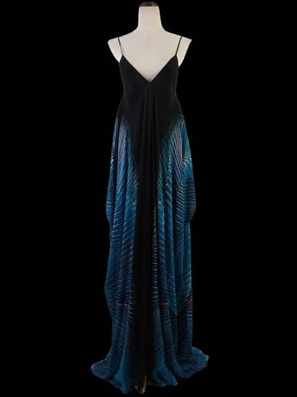 Excellent Roberto Cavalli Silk Gown Black Blue Size M