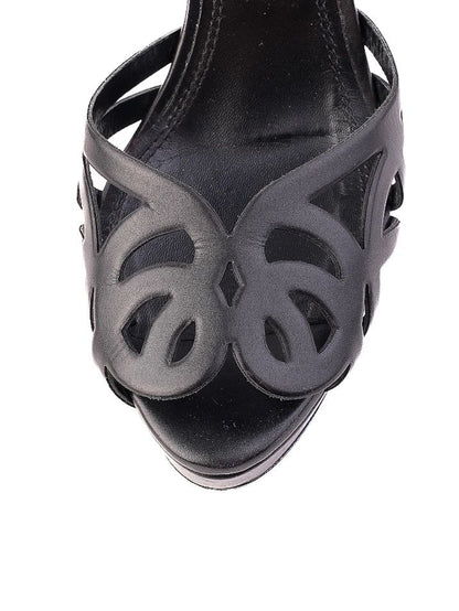 Excellent Ralph Lauren Black Leather High-Heeled Platform Sandals 38.5