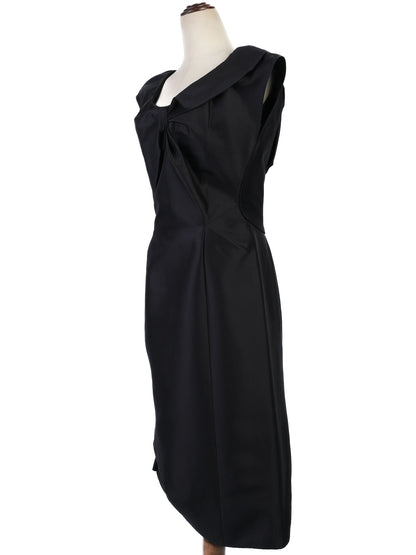 NEW Louis Vuitton Black Silk Dress Size L with Unique Collar Detail