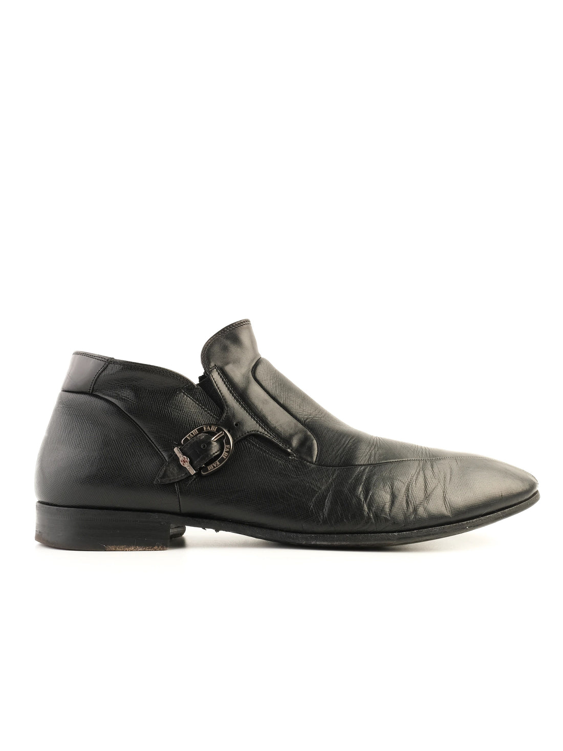 Excellent Fabi Black Leather Ankle Boots Size 43 with Buckle Detail