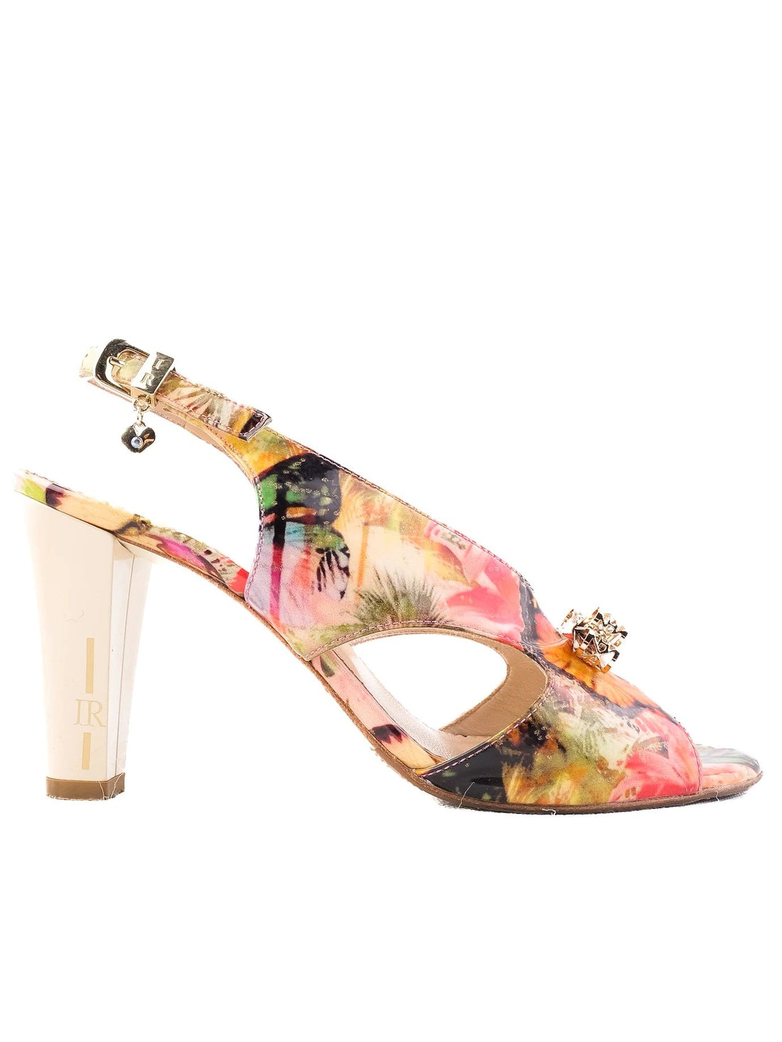 Excellent Renzoni Floral Leather High-Heeled Slingback Shoes Size 37