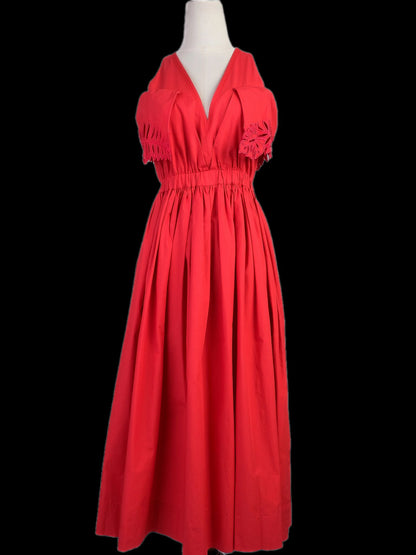 Excellent Fendi Red Cotton Deep V-Neck Gathered Dress for Women