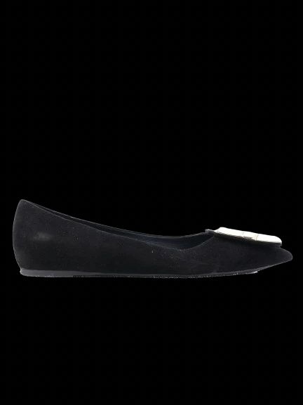 Good Ballin Black Leather Flat Shoes with Gold Embellishments Size 37