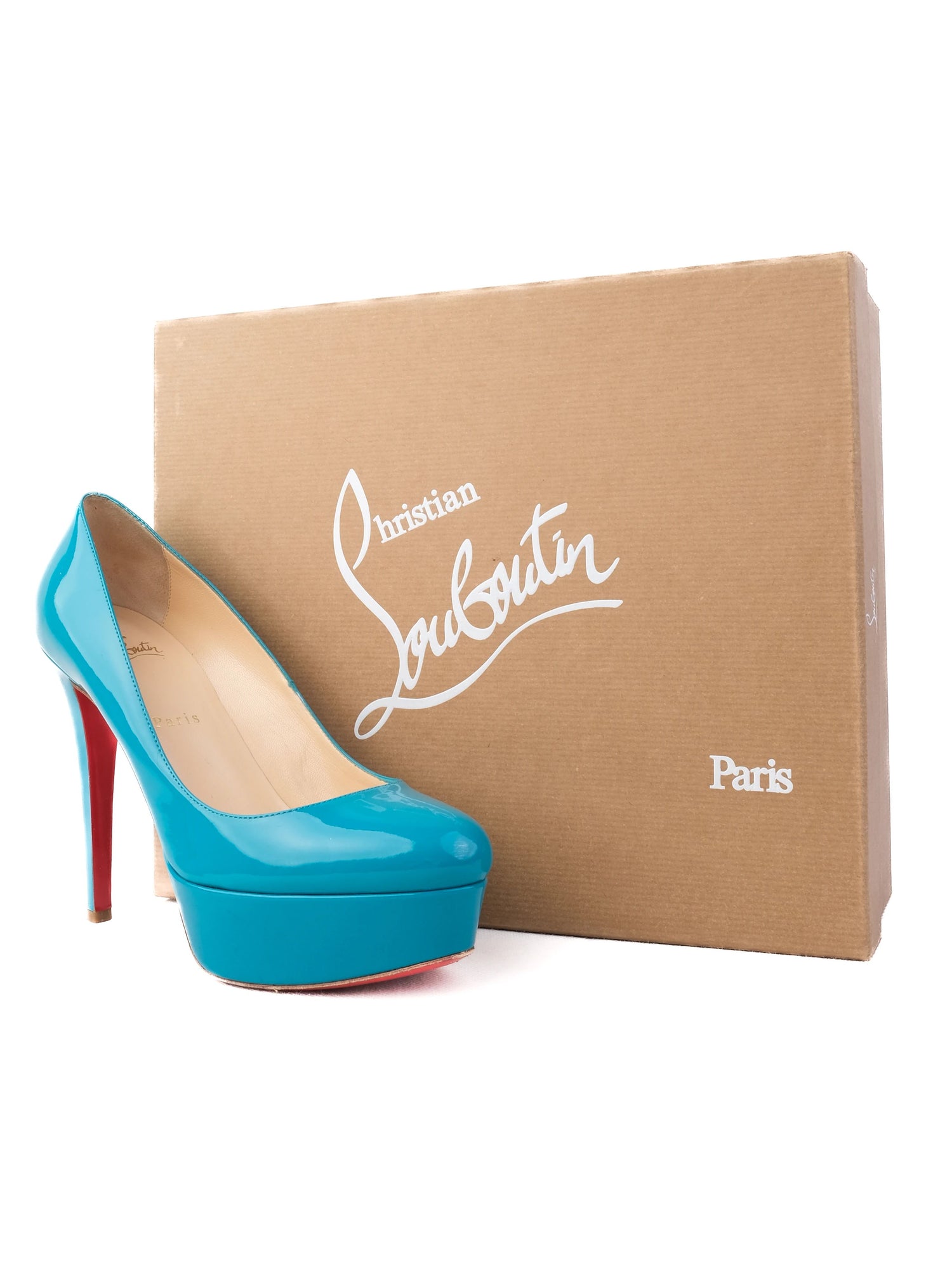 Christian Louboutin Blue Lacquer Platform Stiletto Pumps - Good Condition