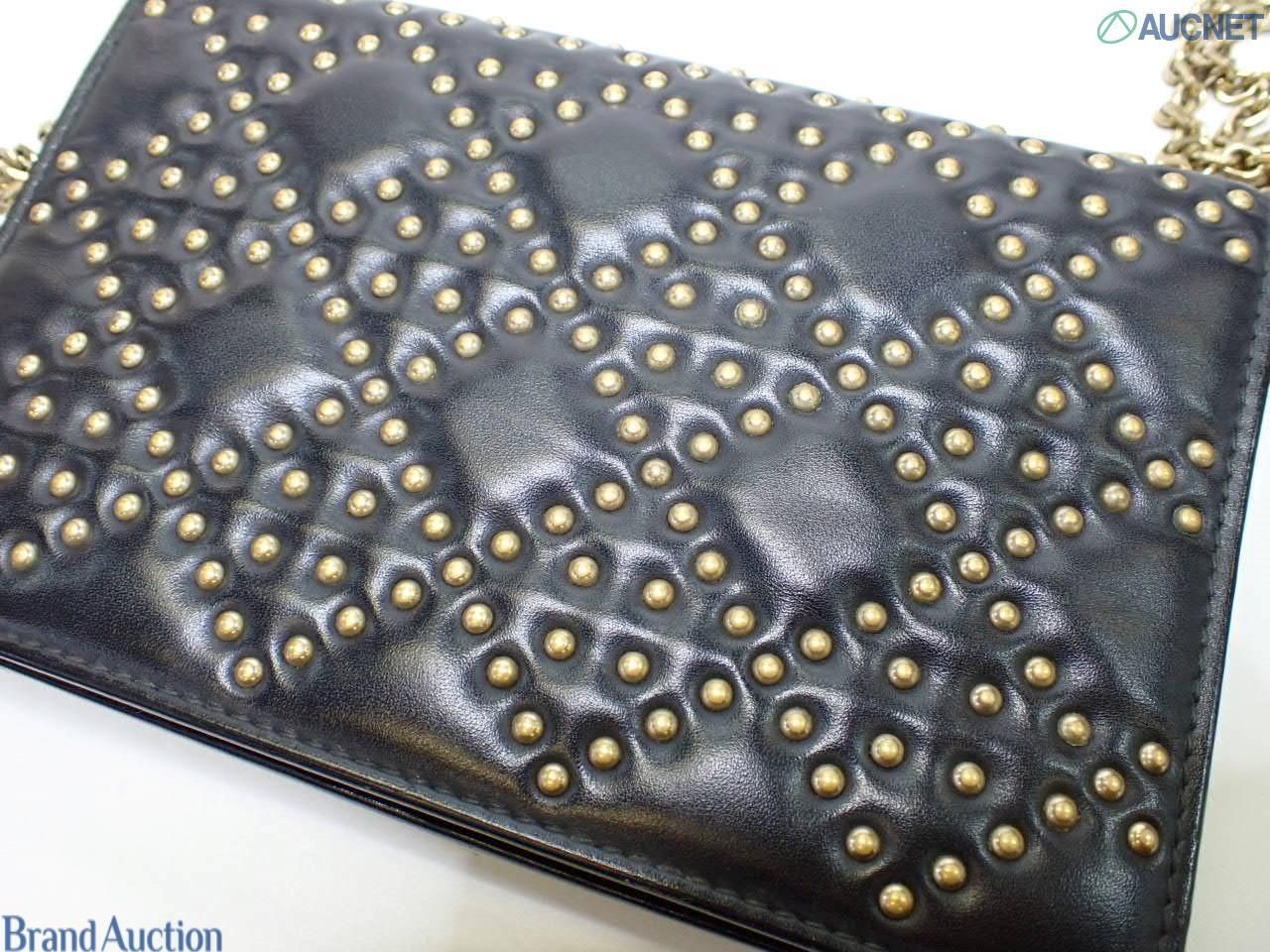 Christian Dior Studded Chain Wallet, Calfskin Leather