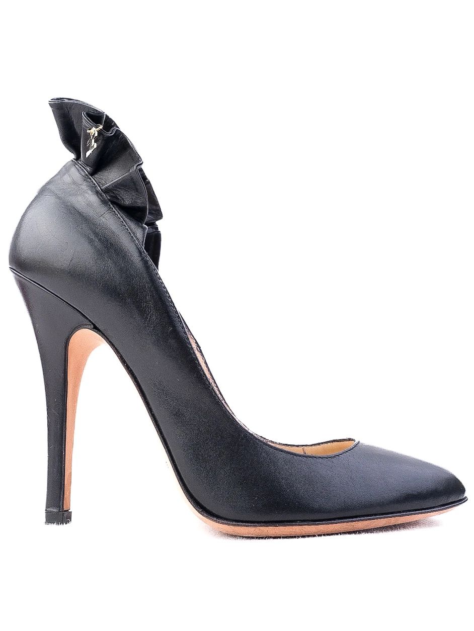 Excellent Elisabetta Franchi Black Leather High Heels Size 38