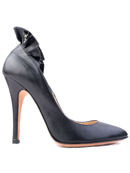 Excellent Elisabetta Franchi Black Leather High Heels Size 38