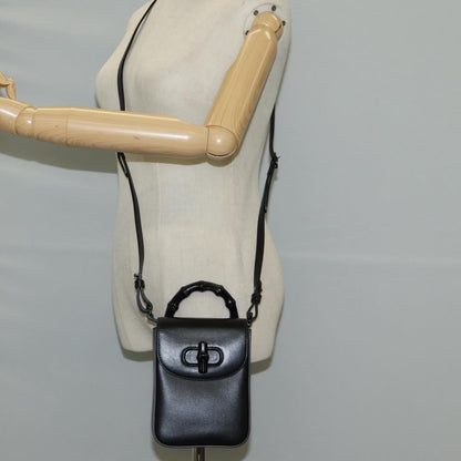 Gucci Calfskin Mini Bamboo Top Handle 3 Way Shoulder Bag Black