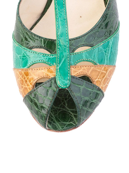 Excellent Prada Green Leather Wedge-heeled Sandals Size 38