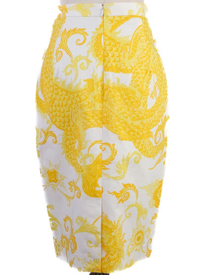 NEW By Malene Birger Yellow &amp; White Pencil Skirt XS Dragon Pattern