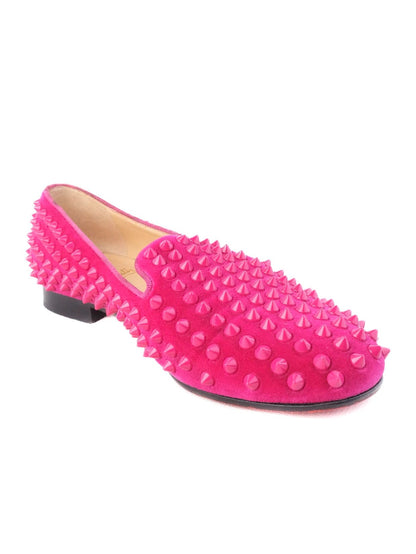 Excellent Christian Louboutin Pink Leather Loafers with Spikes Size 35.5