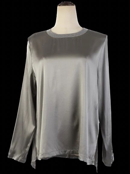 Excellent Peserico Gray Silk Blouse Size M for Women