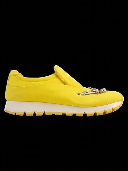 Good Prada Yellow Fabric Slip-On Jewel Shoes Size 38 Women