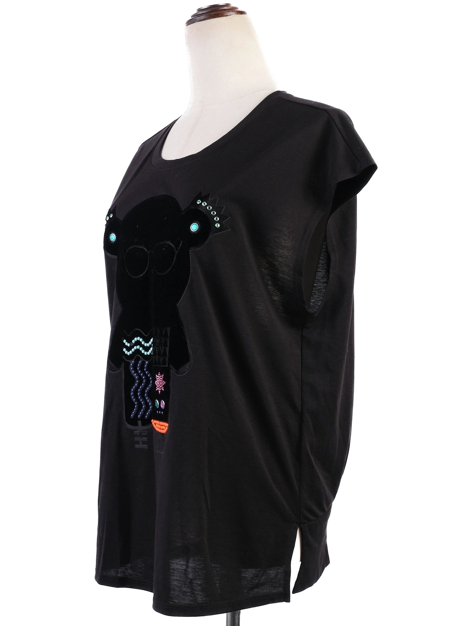 Excellent Emporio Armani Black Graphic T-Shirt Size M for Women