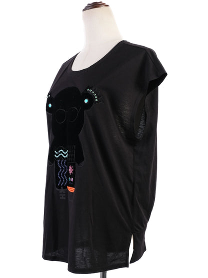 Excellent Emporio Armani Black Graphic T-Shirt Size M for Women