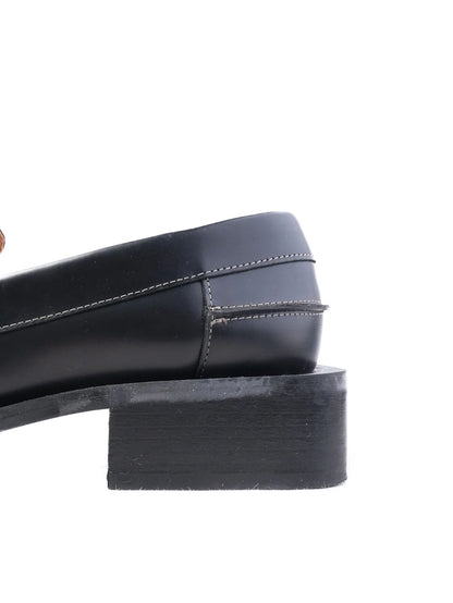NEW Ganni Black Leather Loafers with Metal Detail Size N/A