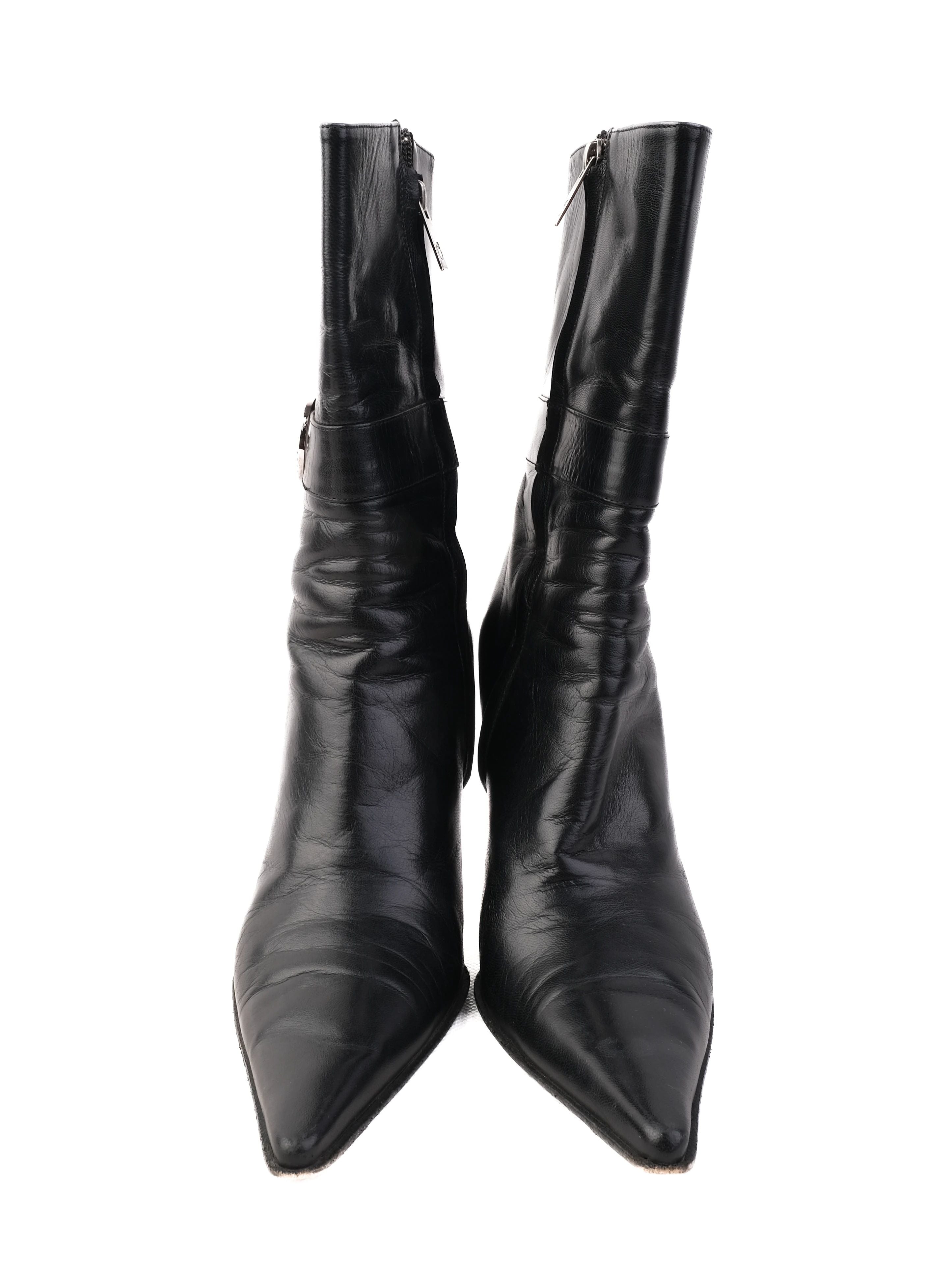 Excellent Giorgio Fabiani Black Leather Stiletto Boots Size 38