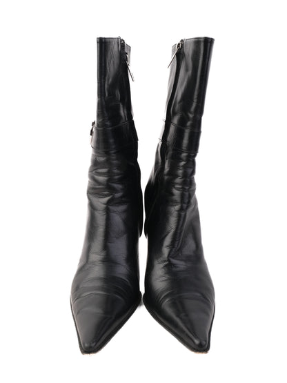 Excellent Giorgio Fabiani Black Leather Stiletto Boots Size 38