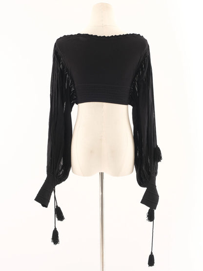 Excellent Gianfranco Ferr� Black Off-Shoulder Crop Top Size L