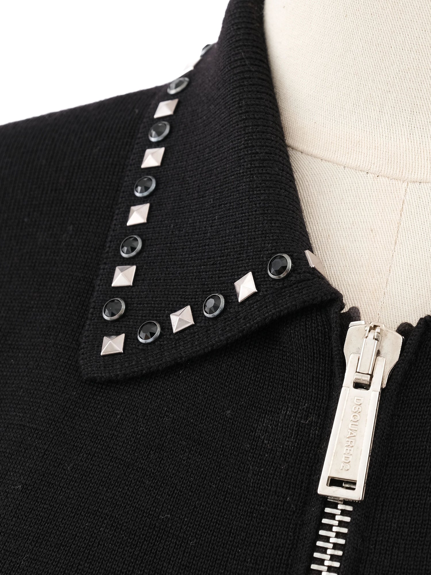 Excellent Dsquared2 Black Wool Zip-Up Jacket with Decorative Studs Size S
