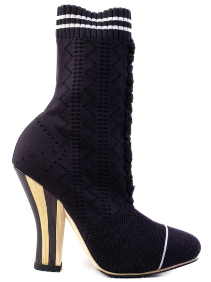 Excellent Fendi Black High-Heeled Sock Boot Shoes Size 37.5
