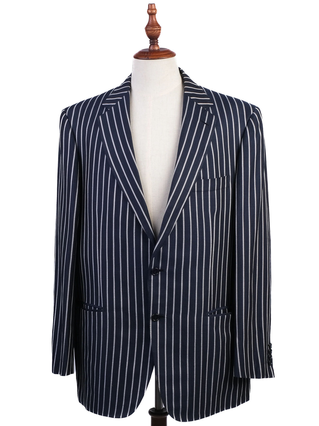 Excellent BRIONI Blue Silk Jacket with White Stripes Size XXL