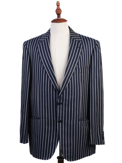 Excellent BRIONI Blue Silk Jacket with White Stripes Size XXL