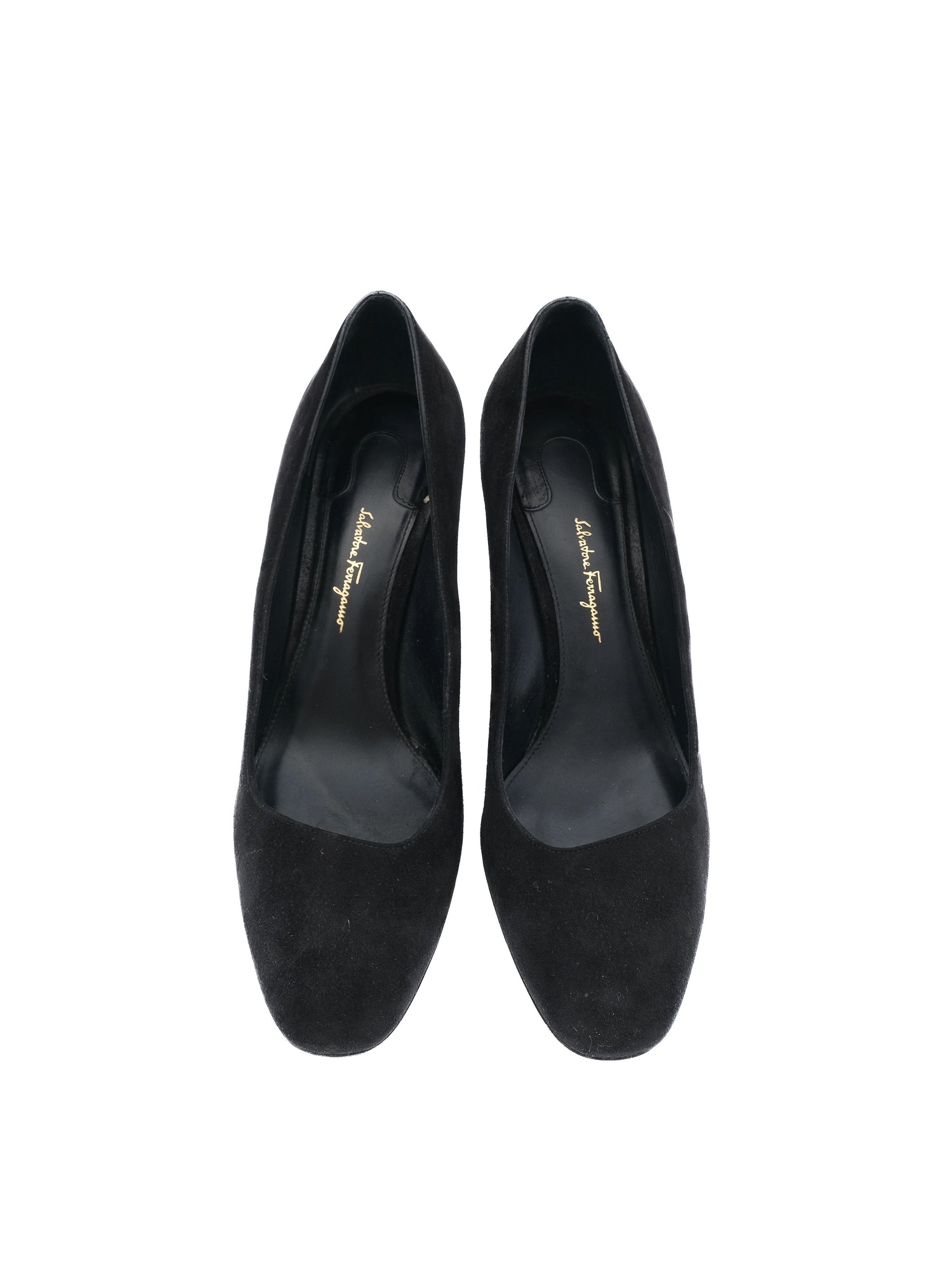 Excellent Salvatore Ferragamo Black Suede Block-Heeled Pumps Size 40