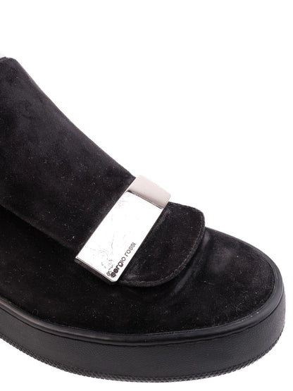 Good Sergio Rossi Black Suede Ankle Boots Size 36 with Metallic Detail