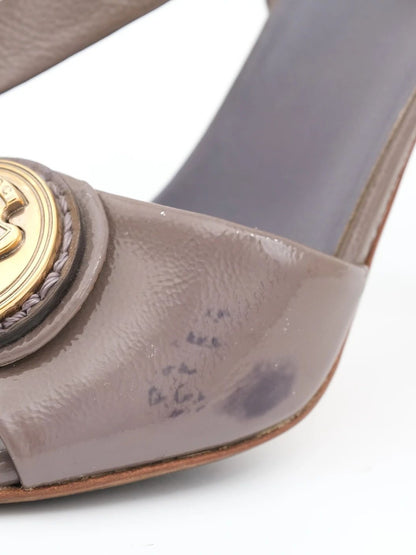 Gucci Gray High-Heeled Slingback Shoes Leather Size 35.5 Excellent