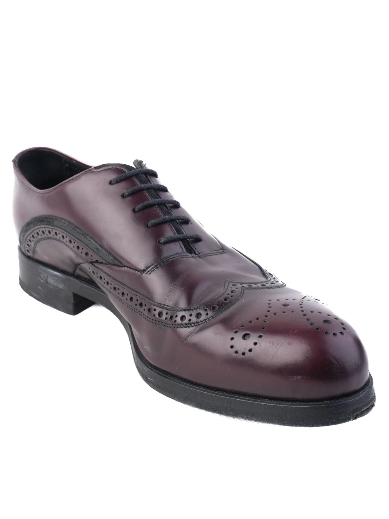 Excellent Prada Black Leather Brogue Shoes Size 40.5 for Men