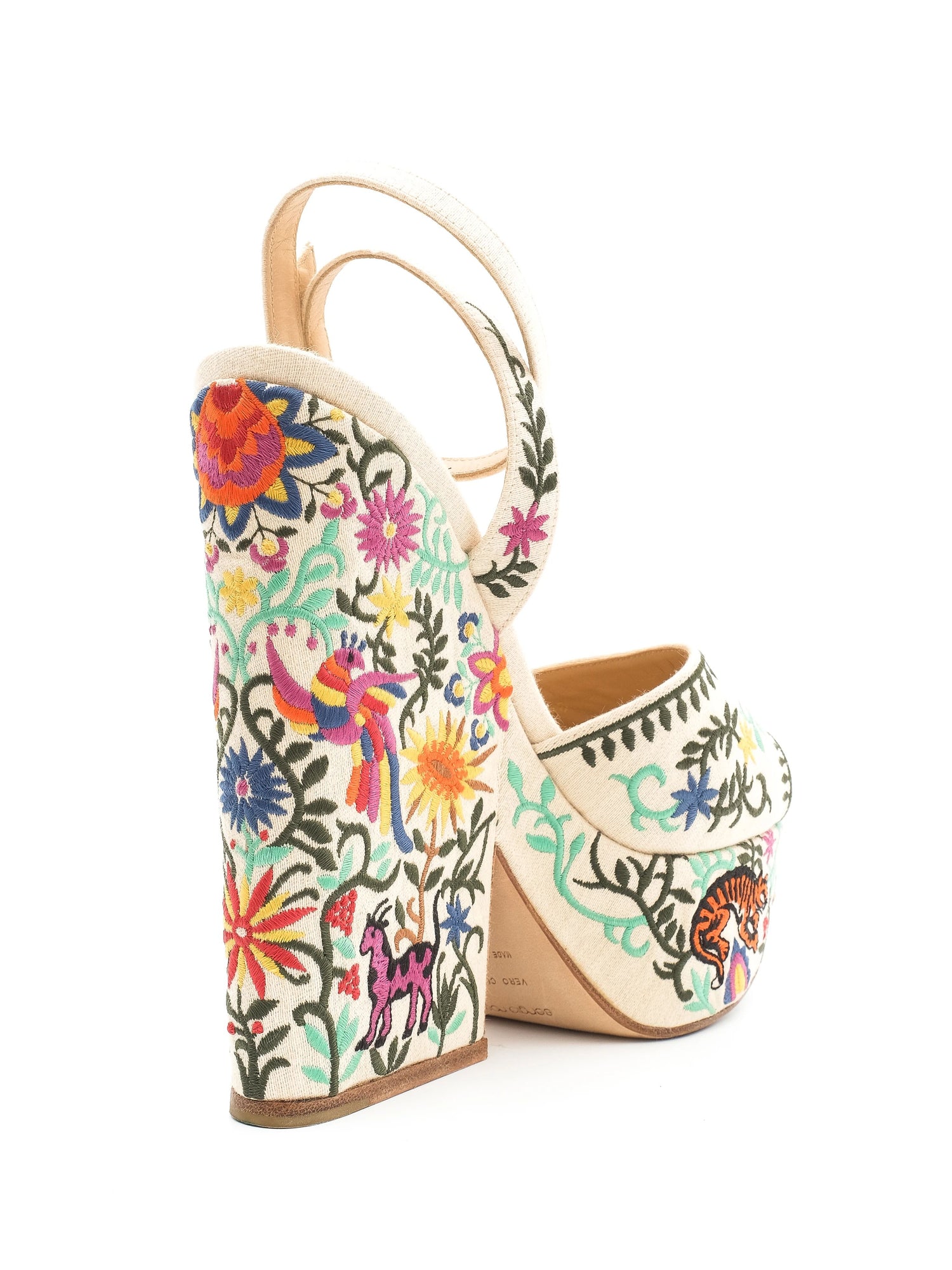 Excellent Sergio Rossi Platform Sandals Floral Embroidered Size 38